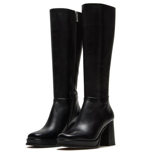 Platform Knee High Boots Women Square Toe Chunky Heel Tall Boots Fashion Dress Long Boot Side Zipper