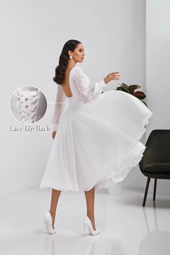 Off Shoulder Wedding Dresses for Bride Tea Length Bridal Gown for Wedding3