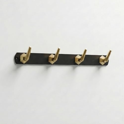 Image of Modern Design Cloth Hanger for Wall /4 Hook Dress Hanger for Door Mount /Bathroom Hooks for Hanging (Black & Gold Finish) Pack of 3-| 3 Years Warranty |