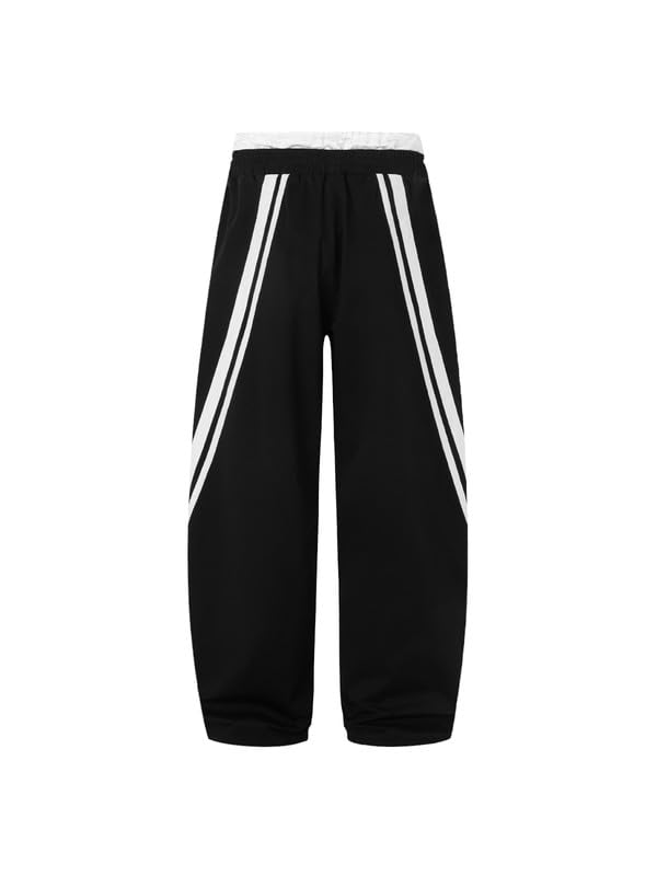 Aelfric Eden Schwarz Weiß Farbblockierung Baggy Jogginghose Herren Damen Double Waist Sweatpants Baumwolle Kordelzug Freizeithose Y2K Streetwear Sporthose mit Taschen