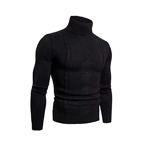 XMAIYIF (Wool) Sweater Male Slim Turtleneck Sweater Long Sleeve Casual Sweater for Winter Knitted Comfortable Sweater Sweater(Black,M)