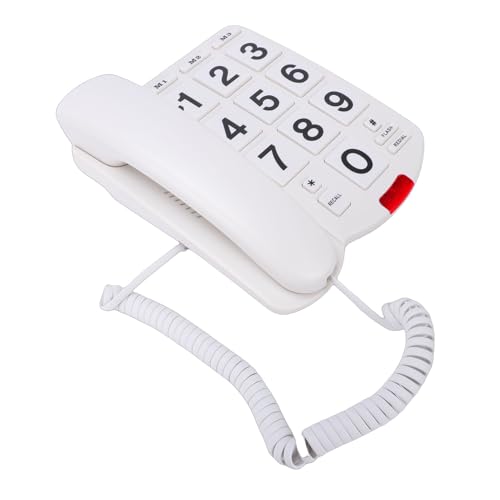 Generic Teléfono Fijo con Teclas Grandes, Teléfono con Cable con Marcación Rápida de un Toque, de Volumen Alto con Indicador Intermitente y Timbre de 110 DB, Ideal para Personas Mayores (White)