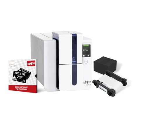 EDIKIO Price Tag Duplex - Card Printing Pack - Durable, Easy-to-Clean, Customizable Price Tag - Color and Monochrome Printing in Multiple formats - Includes Printer, Design Software, Cards and Ribbon