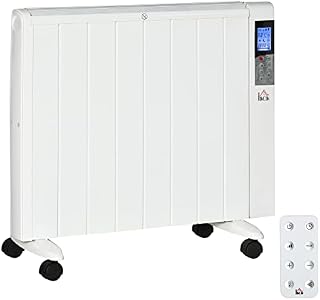 HOMCOM Convector Radiator Heater, Quiet Panel Heater, Freestanding or Wall-mounted Portable Electric Heater with Window Opening Detection, Week Timer, Remote Control, Safety Cut-Off, White