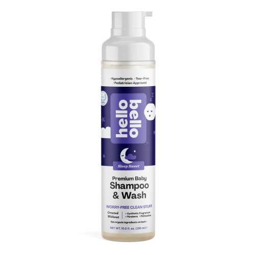 Hello Bello Nighttime Shampoo and Body Wash, Gentle Hypoallergenic Formula for Babies and Kids, Vegan and Cruelty-Free, Sweet Sleep Scented, 10 fl oz