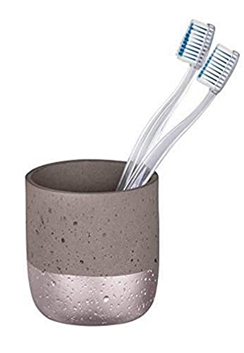 Wenko Mauve - Porta spazzolini da denti per spazzolino e dentifricio, in cemento, 8,5 x 9 x 8,5 cm, colore: Grigio