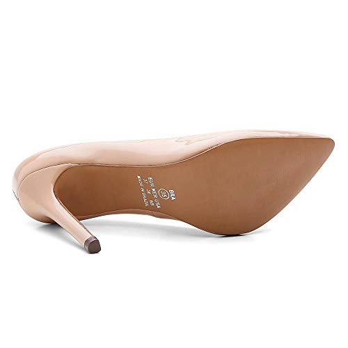Scarpin Feminino Salto Alto Bico Fino Casual Conforto Verniz Nude 37
