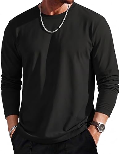 MAGCOMSEN Long Sleeve Shirts for Men Classic Basic Casual Winter Polyester Regular Fitted Long Sleeve Shirt Black