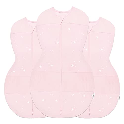 Image of Happiest Baby Sleepea 5-Second Swaddle - 100% Organic Cotton Baby Swaddle Blanket - Doctor Designed Promotes Healthy Hip Development - 3-Pack Newborn Bundle (Rose Stars, 2 x Small, 1 x Medium)