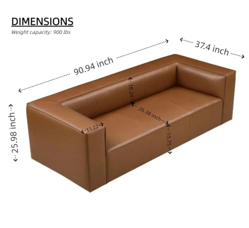 Image of Faux Leather Sofa, 92.5 inch, Modern Curved Luxury Couch for Living Room | 2026 New Luxury Curved Faux Leather Sofa with High-Stretch Upholstery, Ultra-Soft Comfort and Vintage-Inspired Style