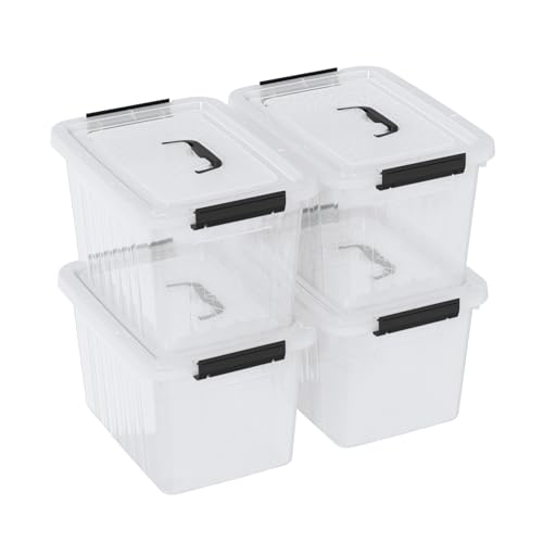 Dynko 4-pack 10 Liters Plastic Storage Boxes, Clear Boxes with Lids