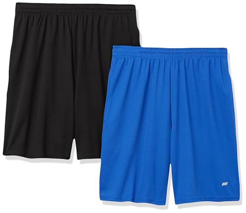 Amazon Essentials Herren Sportliche Basketball-Performance-Tech-Trainingsshorts mit Lockerer Passform, 20,3cm Beininnenlänge, 2er-Pack, Königsblau/Schwarz, XL