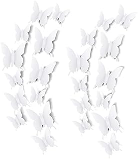 SAVITA 24 Pcs 3D Butterfly Wall Stickers 3 Sizes Butterfly Wall Decals Room Wall Decoration for Bedroom Party Wedding Decors(White)