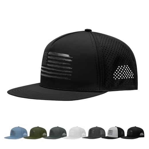 Flat Brim Hats Trucker Hat, XXL Big Head Trucker Snapback Hat with American Flag Breathable Mesh Hat Baseball Cap, Black, XXL