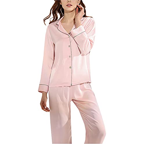 QTFBYT Zweiteiliger Damen-Pyjama aus Seide, schwere 100% Maulbeerseide, einfarbige Seide, Homewear, dünnes Revers, V-Ausschnitt Happy Life Cover