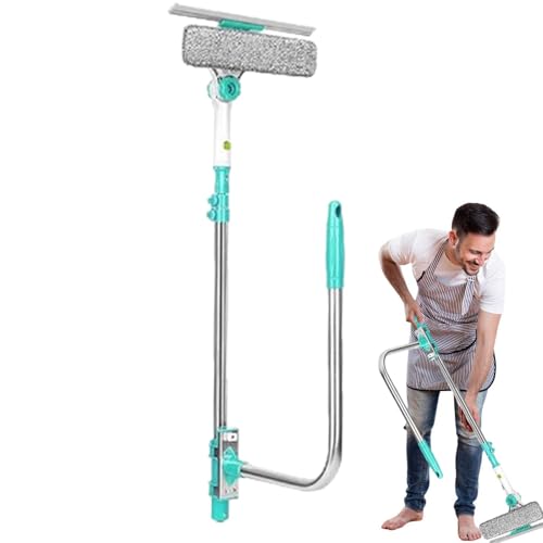 Samuliy Escobilla de goma para ventanas con poste extensible, herramienta de limpieza de microfibra para ventanas de ducha, escobilla de cristal que ahorra espacio, herramienta de limpieza multiusos
