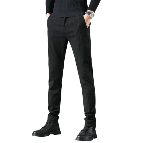 Men's Autumn Winter Plaid Loose Straight Thick Business Casual Pants