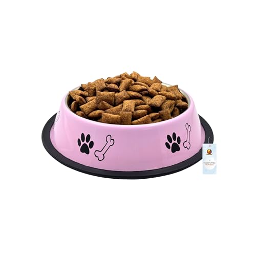 Image of Foodie Puppies Stainless Steel Pet Feeding Paw & Bone Print Bowl - 450ml (Baby Pink - Small) for Small Dogs & Puppies | Food /Water Feeding Anti-Slip /Skid Rubber Base Bowl | Non-Toxic & 100% Safe