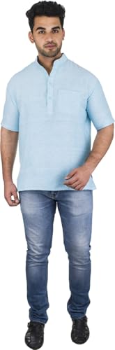 Image of Men's Cotton Short Kurta Without Pant | Mandarin Neck Short Kurta | Half Sleeve Casual Kurta | Traditional Ethnic Regular Kurta | Solid Plain Kurta for Men's (Pack of 1)
