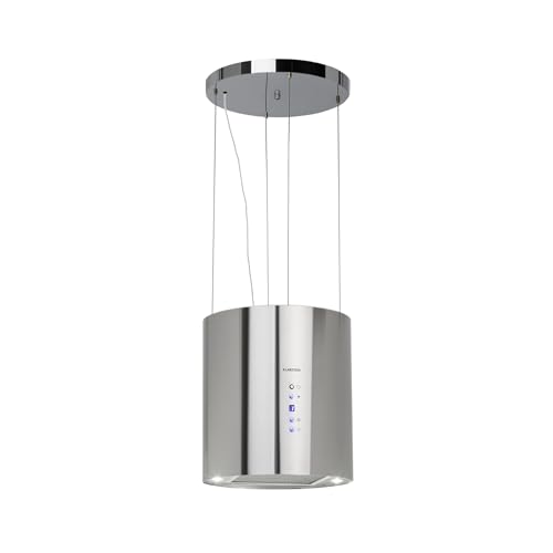 KLARSTEIN Barett - hotte aspirante îlot, hotte aspirante silencieuse Ø 35cm, Puissance Moteur 190W, 560 m³/h Max, 3 Niveaux de Puissance, éclairage LED,...