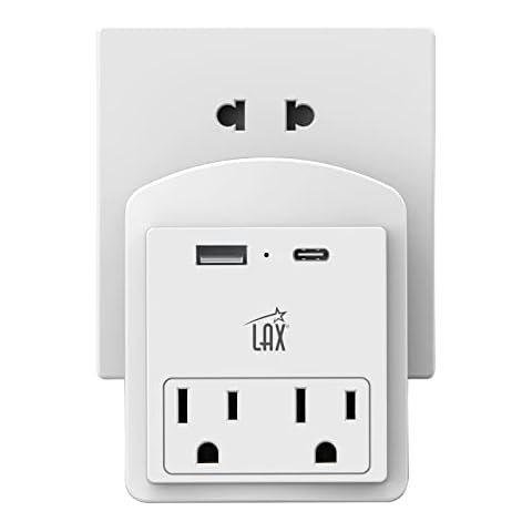 LAX Gadgets Multi-Plug Outlet - Surge Protectors 2 Wall Outlet Extender with USB-A & USB-C Port - White Cover
