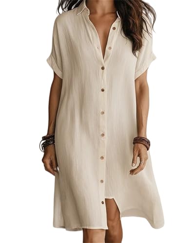 Robe longue boutonnée à manches courtes avec boutons ajustables