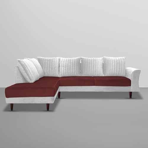 Image of Gratly LHS 4 Seater L Shape Sofa Set for Living Room (Maroon Grey Colour) Premium Fabric Sofa