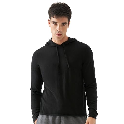 GreenMount Men's Lightweight Cashmere Hoodie Blend with Volcanic Ash Pullover Pocketless for Spring and Summer