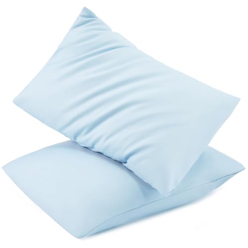 Image of TILLYOU Toddler Pillowcase 2 Pack with Envelope Closure,13 inch x 18 inch Silky Soft Microfiber Travel Kids Pillowcase for Boys and Girls,Aqua Blue