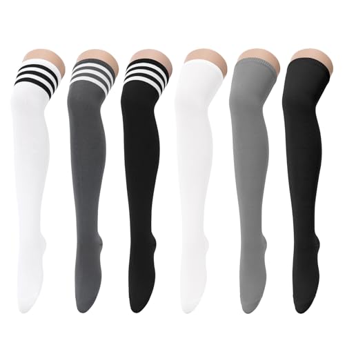 Image of Komorebi 6 Pairs Thigh High Striped Warm Boot Socks for Daily /Cosplay