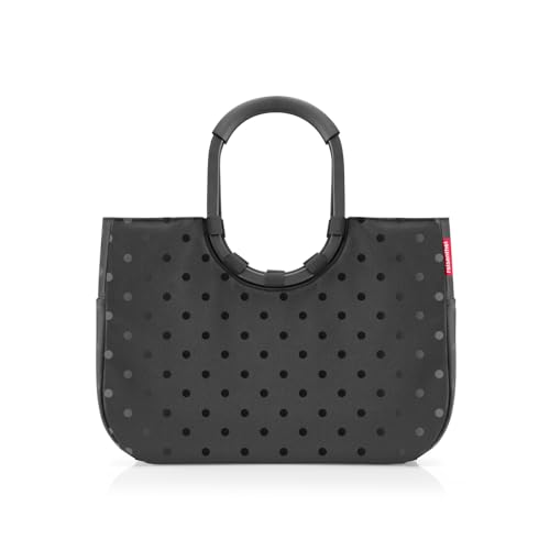 reisenthel loopshopper L frame glossy dots black – Stabile Tasche mit praktischen Fächern aus recycelten PET-Flaschen – Charmantes und wasserabweisendes Design