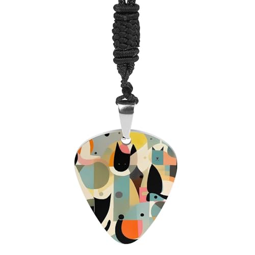 ミッドセンチュリーモダンアート Cat_76916920 プリントピックネックレス(1.2×1.1インチ)チタンスチール製、24インチのブラックロープとペアになっています。ボット用に作られた絶妙なペンダントギターピックホルダーです。