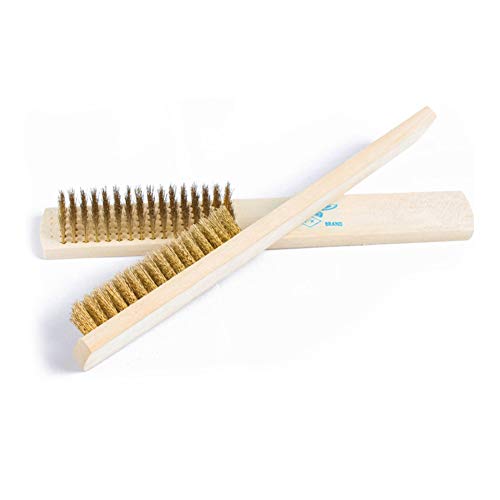 2 cepillos de alambre de latón, mango de madera, cerdas de latón suave, cepillo de metal para limpiar el óxido.