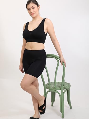 Image of GLAMORAS Women's Bamboo Spandex High Waist 4-Way Stretch Shorts | 95% bamboo 5% spandex, 4-way stretch, concealed waistband, breathable, anti-chafing, everyday comfort
