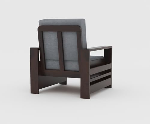 Image of Sheesham Wooden 1 Seater Sofa for Living Room | Rosewood 1 Seater Cushion Sofa with Side Rack