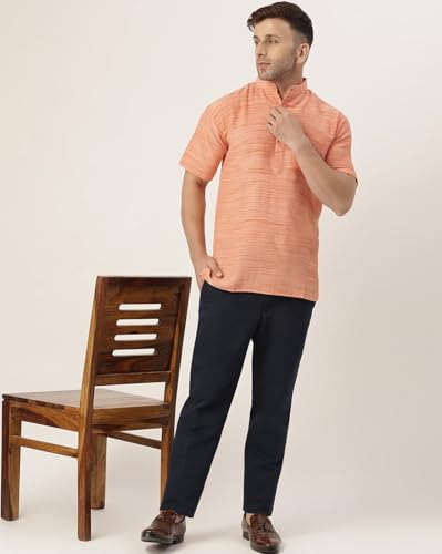 Image of Khadie Cotton Blend Solid Casual Regular Fit Mandarin /Chinese Collor Short Kurta for Men