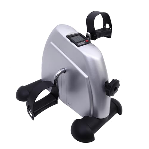 ALSO GO Fitness Cycling Exerciser Mini Pedal Exercise Bike for Home Office, Under Desk Bicycle Trainer with LCD Display, Portable Leg Exerciser While Sitting for Physical Therapy, Silver