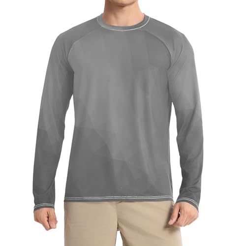 Camiseta de natación manga larga para hombre con cuello redondo clásico y protección solar UPF 50+