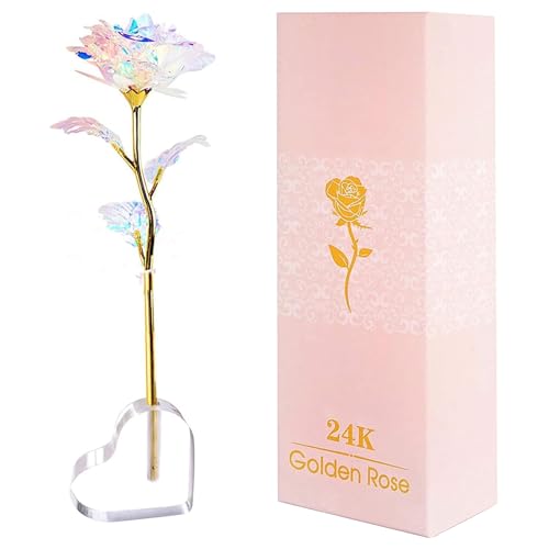 Binnan Rosa Artificial Regalos, Rosa Eterna 24K, Artificial Flower chapada y Base, para Mujeres, Esposa, Abuela de la Fiesta