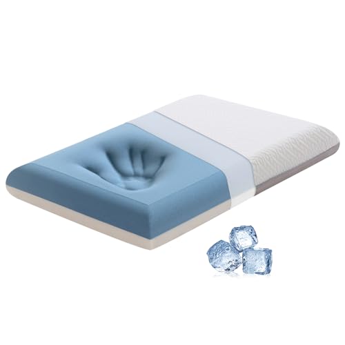 AMICLIBER Memory Foam Pillows for Sleeping,3.25'' Orthopedic Cervical Neck Pillow with Two-Sided Reversible Cover,Medium Firm Gusseted Gel Pillows for Back & Side Sleepers