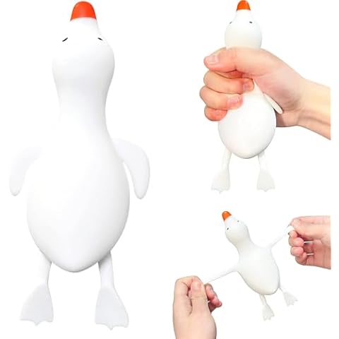 Fomtrade Rubber Chicken Stretchy Stress Relief Balls Duck Squeeze Ball Sensory Fidget Toys | Anxiety Relief Animal Dough Balls for Boys, Girls, Kids, Adults | Squishy Stress Balls Squish Toys White Cover