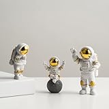 LUOZZY 3Pcs Astronaut Figurines Cake Topper Mini Astronaut Toys Space Cake Topper Spaceman Statues for Home Desktop Space Theme Party Decorations (Gold)