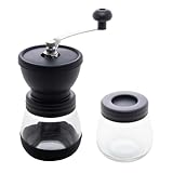 LYOR - Moedor de Café de Aço Inox Manual com Porta Pó Extra de Vidro Preto 20cm x 10,5cm x 19cm