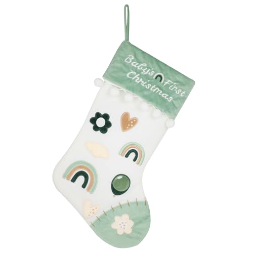Etistta Babys First Christmas Stocking Baby Girls & Baby Boys 18 inch Boho Babys 1st Christmas Stockings for Newborn Christmas Decor (Sage Green)