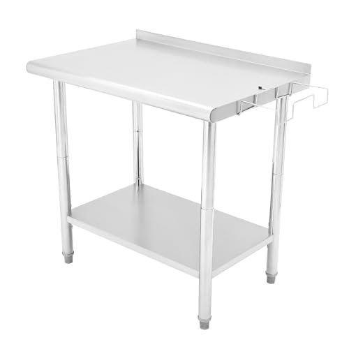 48" x 24" Commercial Stainless Steel Prep Table, NSF Work Table with Backsplash, Adjustable Undershelf, 5 Hooks and Wheels, Heavy Duty Workbench Workstation for Home Kitchen Restaurant
