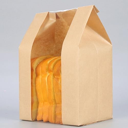 50Pcs Kraft Paper Loaf Bread Packaging Bags, Large PE Coated Bakery Bags with 50 Stickers?Elegant Packaging for Sourdough Loaf, Cookies, and Baked Gifts,12.6