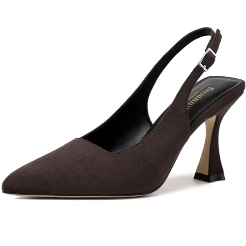 Image of Susanny Slingback Kitten Heels Elegant Dressy Pumps for Women Closed Pointy Toe Sexy Chunky High Heels Wedding Bride Prom Party Dress Shoes
