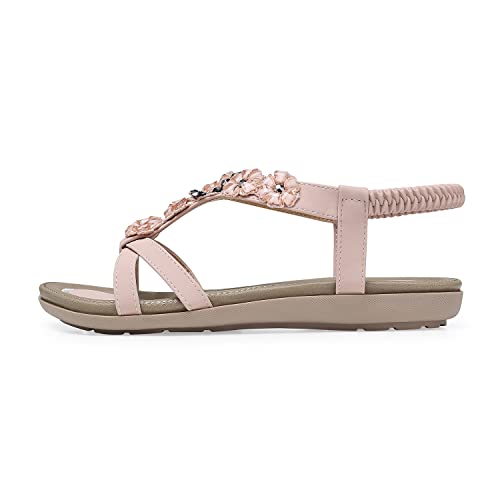 Image of SHIBEVER Dressy Flat Women Sandals: Comfortable Arch Support Womens Sandal | Summer Dress Flowers Boho Back Strap Open Toe Women's Sandals - All Day Comfort Walking Casual Wedding Woman Sandal Shoes
