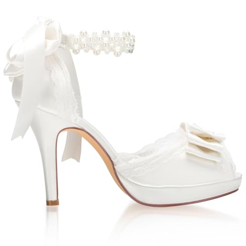 Emily Bridal 521-11 Wedding Shoes Lace Flowers peep Toe Rhinestone Ankle Strap high Heel Bridal Shoes3