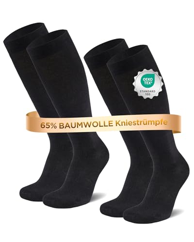 Niofind Kompressionsstrümpfe Damen & Herren, 2 Paar Kniestrümpfe & Stützstrümpfe aus 65% Baumwolle, Reisestrümpfe für Sport, Arbeit, Flug & Schwangerschaft